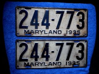 Maryland Pair License Plate Tag Number 2 44 77 3 Classic Md Vintage 1935 Yom 15 "
