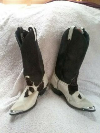 Vintage Code West Cowhide Cowgirl Boots Womens Sz 6.  5 M Us Gorgeous Black White
