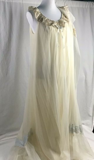 Vintage Shadowline Bridal Peignoir Set Med.  Sheer Robe Gown Nylon Chiffon Pinup 6