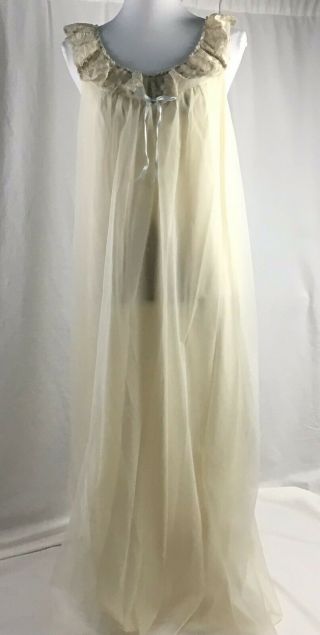 Vintage Shadowline Bridal Peignoir Set Med.  Sheer Robe Gown Nylon Chiffon Pinup 8