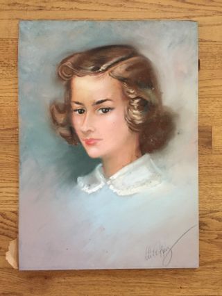 Vintage Pastel Portrait Of Young Woman Signed Artist King Painting