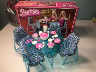 Vintage Barbie Dream Furniture Dining Room Set Table Chairs Dishes 70s
