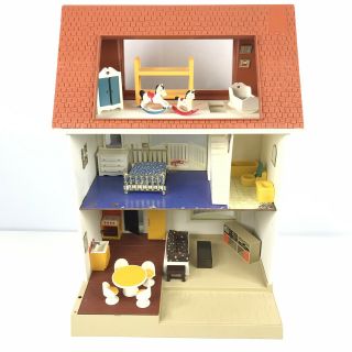 Vintage Fisher Price Doll House 1978 Blue With Furniture And Accessories Toys