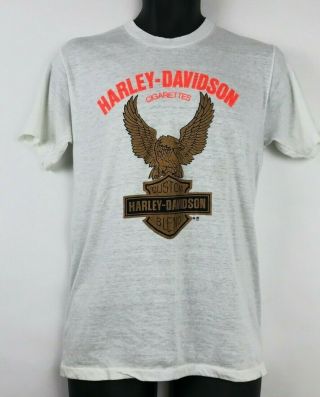 Vtg Harley - Davidson Cigarettes Eagle Shield Logo Thin T - Shirt Sz L Rare