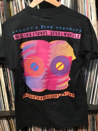 Vintage 80s 1989 Rolling Stones Steel Wheels Concert Tour T - Shirt Rock Jagger 3