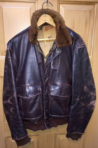1940s Daniel Boone Trail Blazer Front Quarter Horse Hide Leather Coat Fur Collar