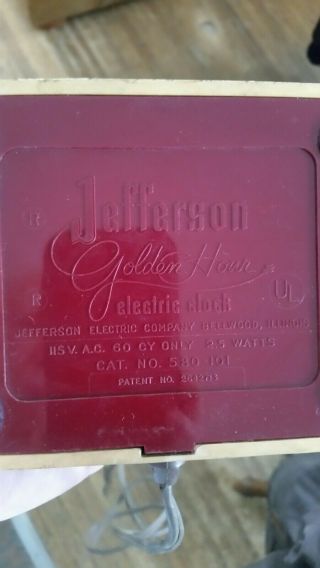 Vtg Mcm Jefferson Golden Hour Mystery Clock In.  Usa