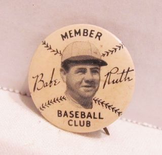 Member Babe Ruth Baseball Club Vintage Pinback Button 1934 Quaker Oats Premium