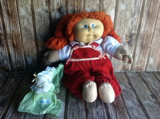 Vintage Cabbage Patch Kid Doll - Red Haired Girl Blue Eyes Vgc - Dress
