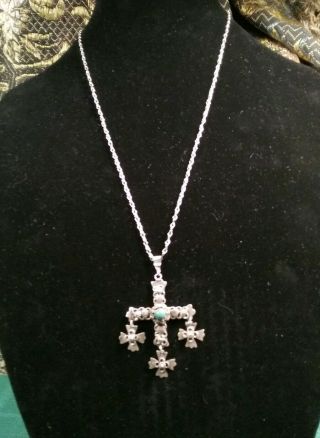 Antique/ Vintage Sterling Taxco Mexico Cross Necklace Signed Jcb