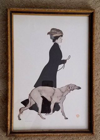 1908 Antique Art Print " The Morning Stroll " By Edward Penfield Vintage Frame
