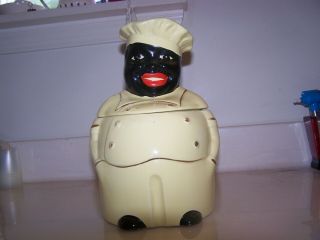 Vintage Cooky Black Americana Cookie Jar - Pear China Co.  22kt Gold Hand Painted