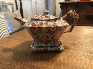 Vintage James Kent “old Foley” Chintz Teapot With Trivet - Made In England
