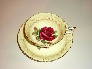 Vintage Paragon Double Warrant Red Cabbage Rose Tea Cup & Saucer R.  Johnson
