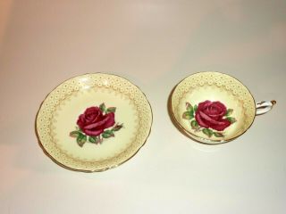 VINTAGE PARAGON DOUBLE WARRANT RED CABBAGE ROSE TEA CUP & SAUCER R.  JOHNSON 2