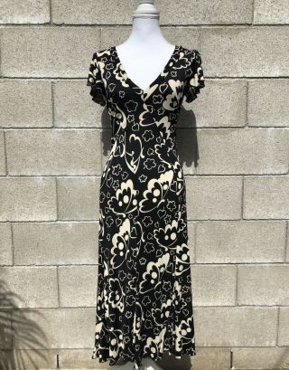 Moschino & Chic Vintage 90s Silk Blend Butterfly Print Midi Dress Sz 8
