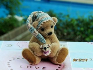 " Cole Nosies " Vintage Miniature Ooak Bear W/bear Cap By Joanne K (harnden)