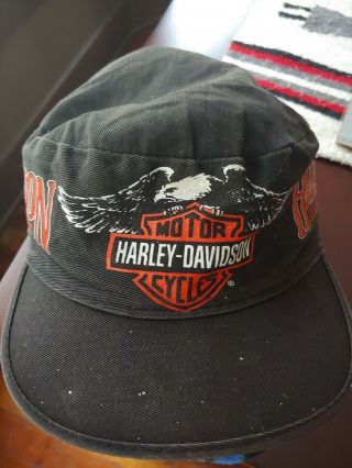 Vintage 80s Harley Davidson Motorcycles Painters Cap Hat Made In Usa Rare Eagle