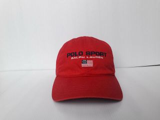 Vtg.  Polo Sport By Ralph Lauren Red Cap Hat Usa Made Flag Big Logo