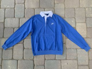 Vintage 1980’s Nike Blue Tag Long Sleeve Rugby Logo Shirt Medium Pouch Pocket