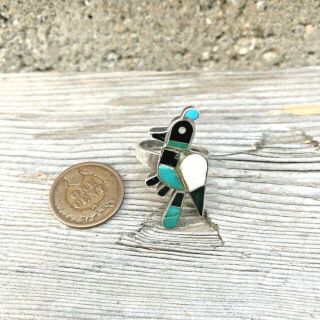 QUAIL Sterling Silver Turquoise Inlay Zuni BIRD Peacock Ring Vintage Size 6.  5 4