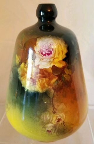 Vintage Antique Royal Bonn Large Bud Vase - Hand Painted Flowers - Numbered Gree