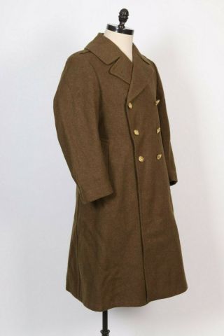 Vintage Wwii Wool Od Military Overcoat Dated 1941 Usa Mens Size 36 R