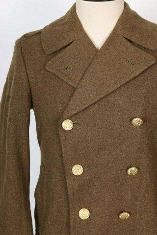 Vintage WWII Wool OD Military Overcoat Dated 1941 USA Mens Size 36 R 6