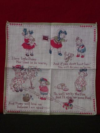 Vintage " Love My Pussy " Girl & Kitty Handkerchief Naughty Adult Fun Suggestive