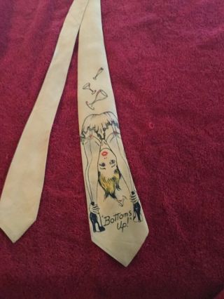 1940’s Vintage,  Hand Painted,  Slightly Risque Necktie