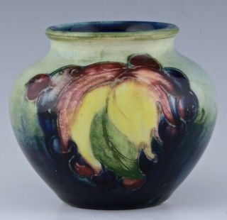 Rare Vintage Small/ Miniature William Moorcroft Pottery Leaf & Berry Cobalt Vase