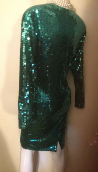 Vtg OLEG CASSINI Shimmering AQUA SEQUIN Cross Over Bodice Evening Party DRESS S 4