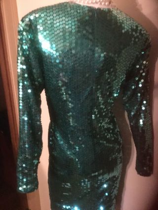 Vtg OLEG CASSINI Shimmering AQUA SEQUIN Cross Over Bodice Evening Party DRESS S 5