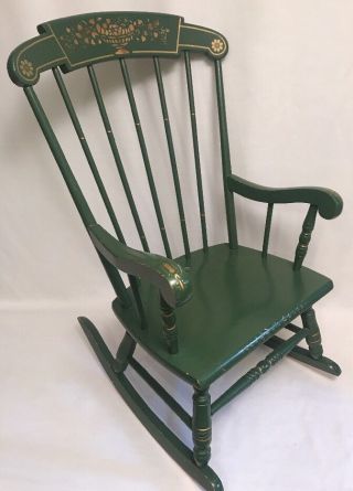 Vintage Oak Hill Childs Hitchcock Style Wooden Stencil Green Gold Rocking Chair