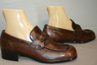 7 D Mens Nos Vtg 1960s 70s Sebagos Brown Leather Shoes Mod Disco Heel 60s Loafer