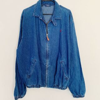 Polo Ralph Lauren Men’s Denim Bomber Jacket - Vintage Full Zip Blue - Size Xl