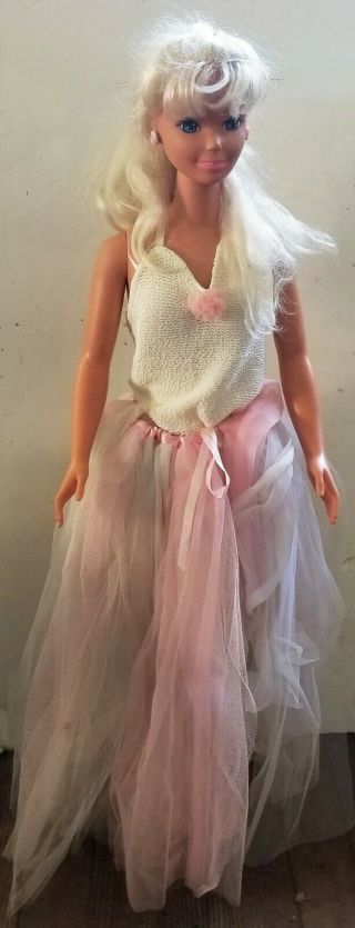Vintage My Size Barbie 38 " Doll With Blue Eyes And Earrings And Outfit