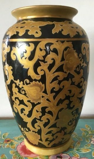Vintage Chinese Ceramic Urn 24 Kt Gold Embellished