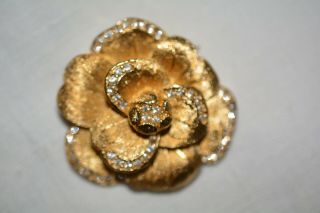 Vintage Christian Dior Haute Couture Flower Rose Pave Rhinestone Brooch Pin 2
