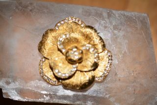 Vintage Christian Dior Haute Couture Flower Rose Pave Rhinestone Brooch Pin 4