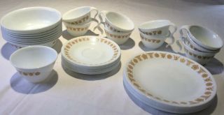 32 Vtg Corelle Corning Butterfly Gold Flower Dinnerware Plates Bowls Cup Saucers