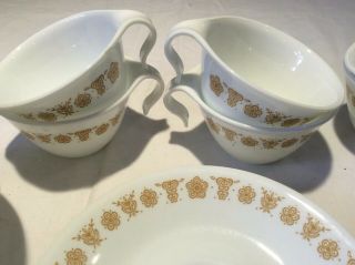 32 VTG CORELLE CORNING BUTTERFLY GOLD FLOWER dinnerware plates bowls cup saucers 4