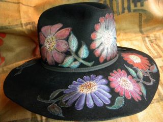 Beaver 10 X Western Hat,  Hand Painted,  Vintage Appalachian Mountain Trai