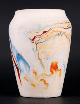 Vintage Nemadji Usa Blue Orange Swirl Clay Pottery Vase