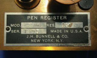 Vintage J.  H.  Bunnell & Co Brass Telegraph PEN REGISTER MOD.  KS - 3106 (NR) 6