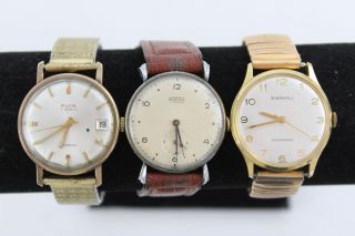 3 X Vintage Gents Wristwatches Hand - Wind Inc Roamer,  Avia Etc