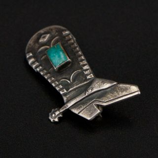 Vtg Sterling Silver - Navajo Turquoise Fred Harvey Era Cowboy Boot Brooch Pin 4g