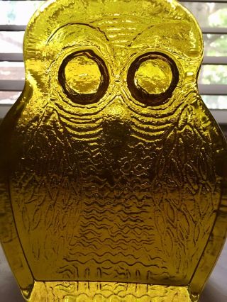 Vintage Mid Century Blenko Joel Myers Yellow Art Glass Owl Bookend 3