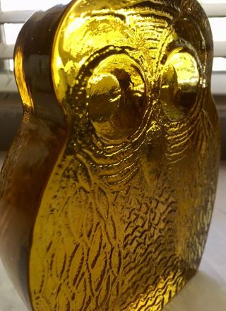Vintage Mid Century Blenko Joel Myers Yellow Art Glass Owl Bookend 5