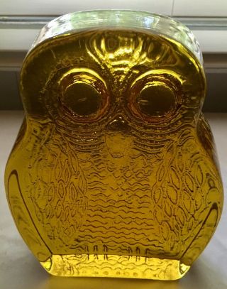 Vintage Mid Century Blenko Joel Myers Yellow Art Glass Owl Bookend 6
